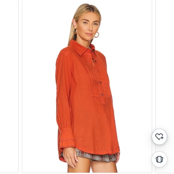 NWT Free People Black Tie Tux Shirt / Tiger Red - Picture 4 of 15